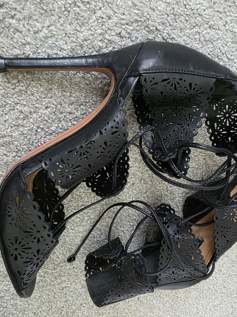 SCHUTZ Black Laser-Cut Lace-Up High Heels